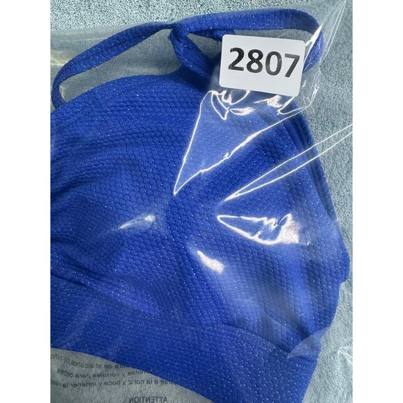 Time & Tru Large 12-14 Blue Shimmer SparkleTie Halter Bikini Top Padded - Picture 11 of 11